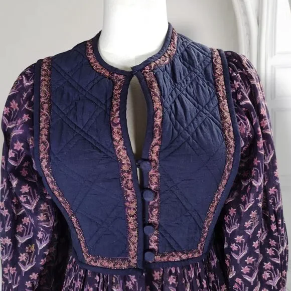 Vintage 70s Phool Indian Cotton Gauze Block Print Peasant Dress Size 4 Boho - Picture 5 of 16